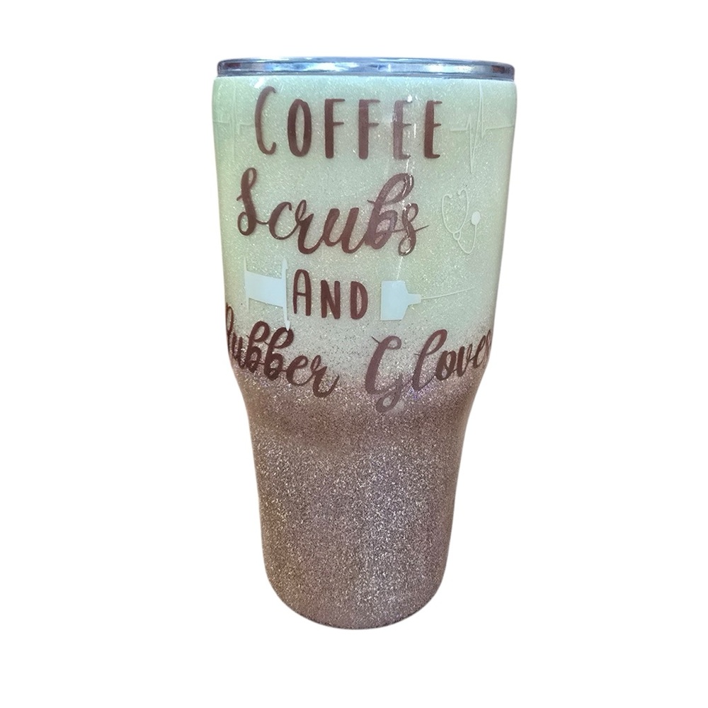 Coffee Scrubs & Rubber Gloves Huge Tumbler Coffee Cup Nursing Nurse RN CNA Gift